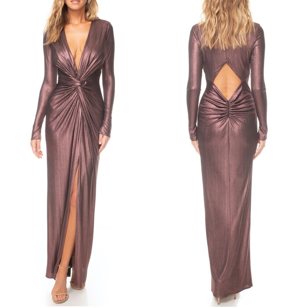 NEW KATIE MAY In a Mood Plunging METALLIC GOWN S